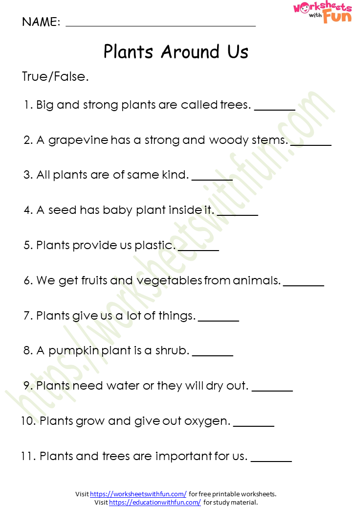 Environmental Science - Class 1: Plants Around Us Worksheet 2 | WWF